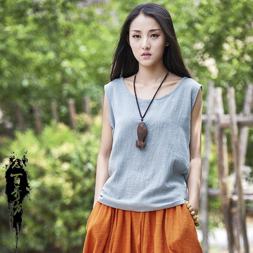 2024 Spring and Summer New Product Nianbai Xiufang Women's Literary Loose Cotton Linen Lightweight Breathable Women's Sleeveless Vest Suspender