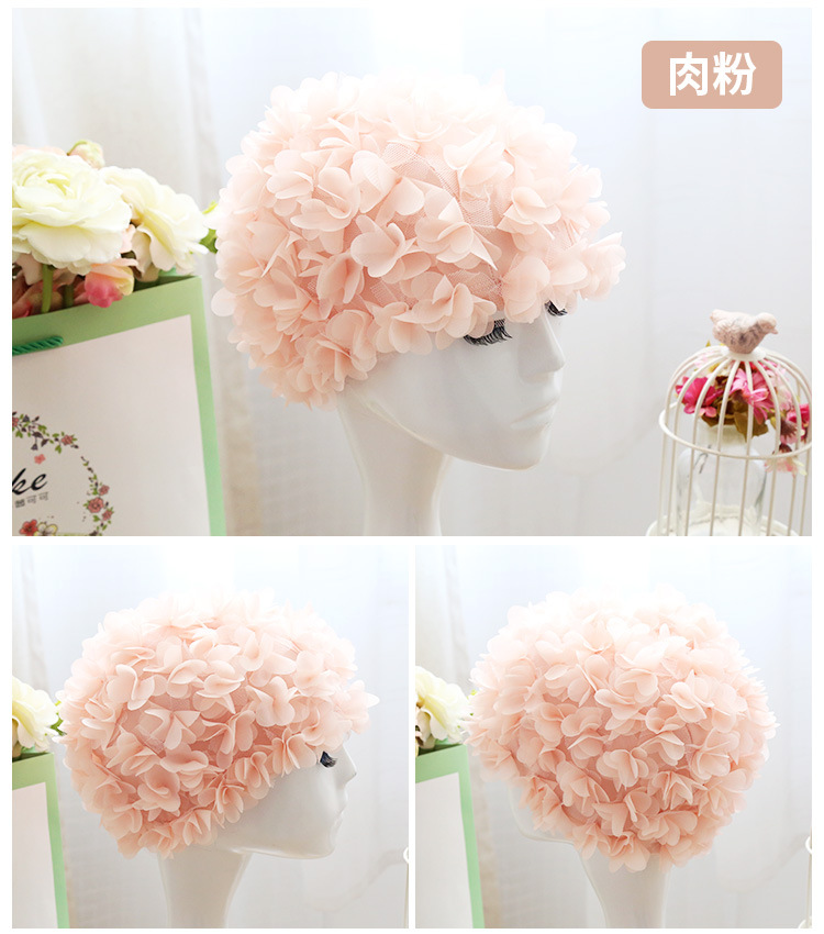 Flor gorro de natación gorro tridimensional pétalo elástico forrado cómodo transpirable de las mujeres de pelo largo gorro de natación