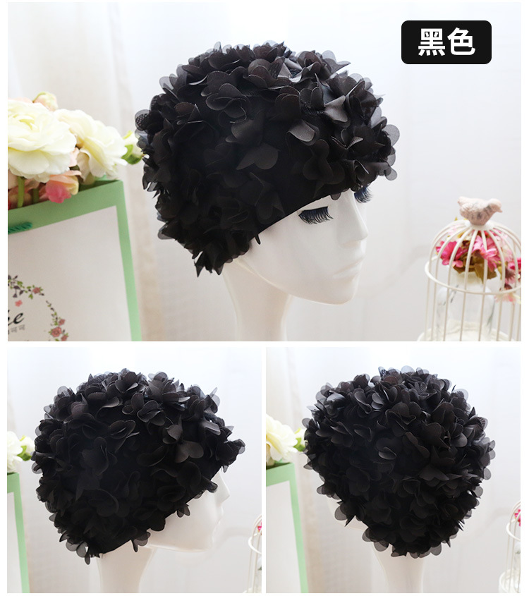 Flor gorro de natación gorro tridimensional pétalo elástico forrado cómodo transpirable de las mujeres de pelo largo gorro de natación