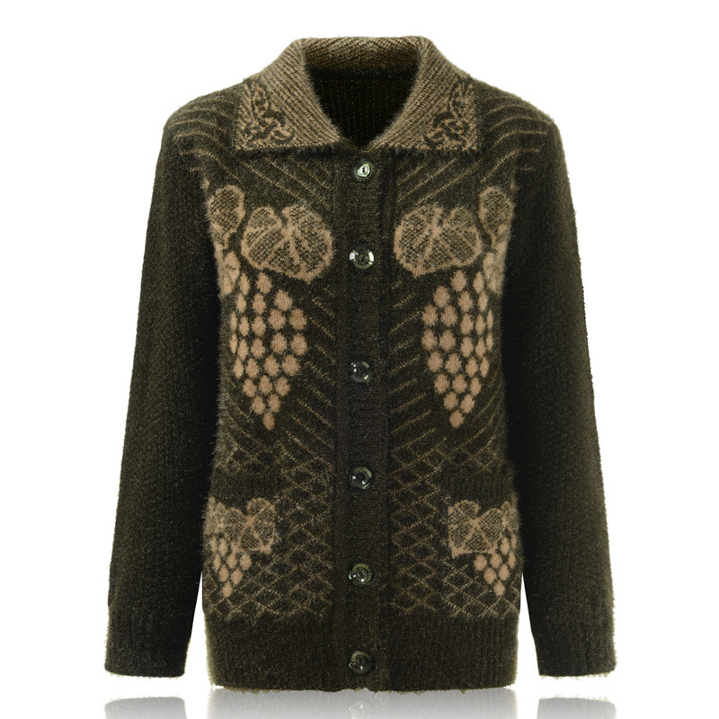 一件代发  中老年毛衣外套女妈妈装秋冬长袖加厚针织衫老太太开衫