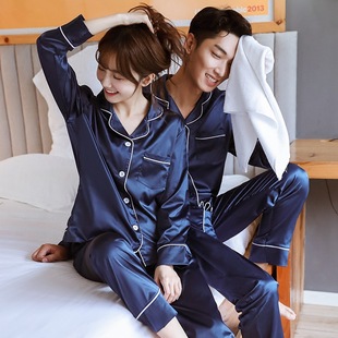 Осенняя демисезонная пижама для влюбленных, мужские шелковые нарукавники, шелковый комплект, длинный рукав, в корейском стиле, большой размер