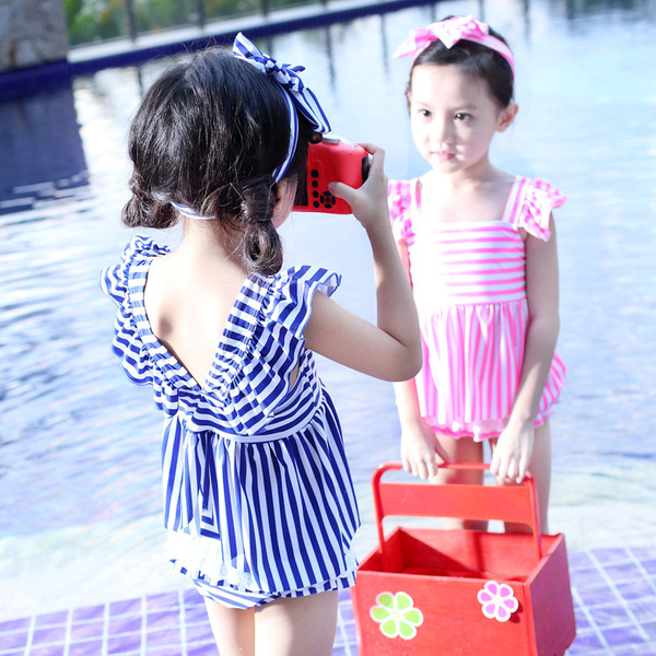 Brand children's split navy lace swimwear for swimming for early age
