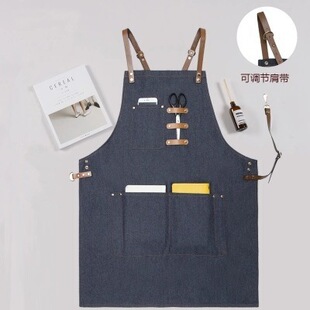 Korean fashion Denim apron custom logo milk tea shop barista western restaurant baking painting work apron