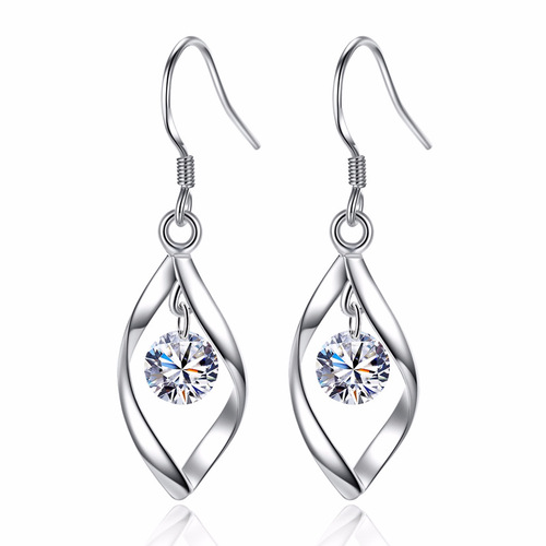 Zircon simple silver earrings for women, rotating love temperament tassel earrings, ear hooks, twisting fashion earrings, spring earrings