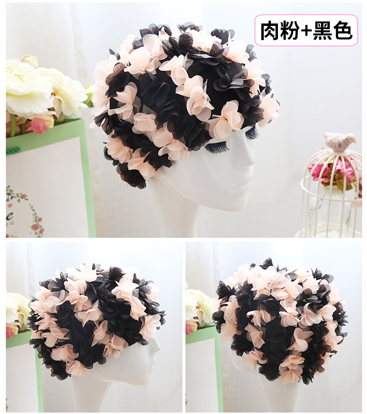 Flor gorro de natación gorro tridimensional pétalo elástico forrado cómodo transpirable de las mujeres de pelo largo gorro de natación
