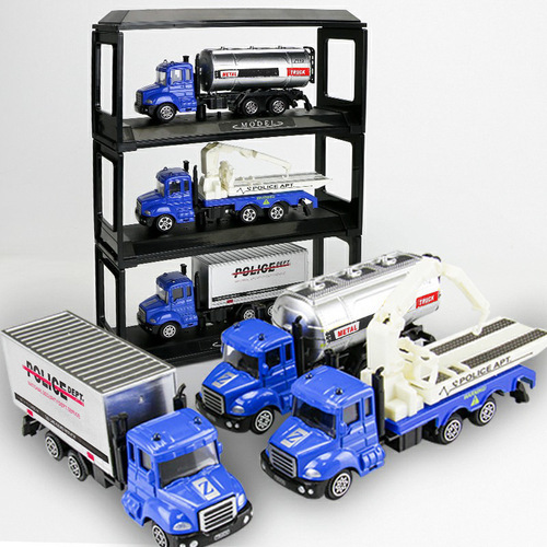 儿童惯性回力工程挖掘机模型滑行运输警车消防卸斗合金模玩具推荐