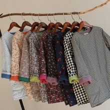 9700 女式棉布格纹印碎花夹薄复古棉衣