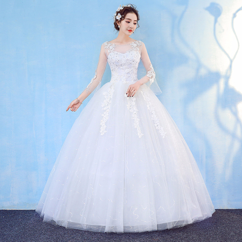 Wedding Dress 2025 New Long-Sleeved One-Shoulder Slim Floor-Length Princess Plus Size Bride Maternity Wedding Dress