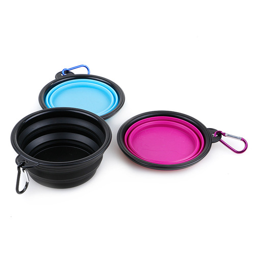 Carefully selected multi-color European and American black frame foldable silicone pet chinchilla bowls, tableware, pet supplies, portable dog bowls
