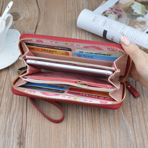 New women's wallet, women's long large capacity zipper clutch, fashionable and simple pebbled coin purse, mobile phone bag