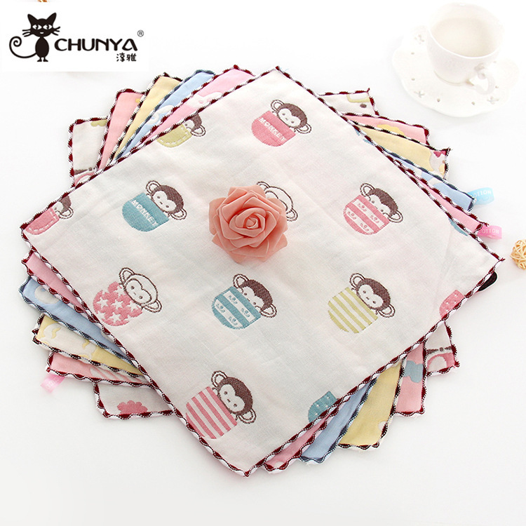 Cotton 6-Layer Gauze Square Towel 34*34cm Hanging Towel Hand Towel Handkerchief Portable Cartoon 6-Layer Gauze for Infants and Toddlers