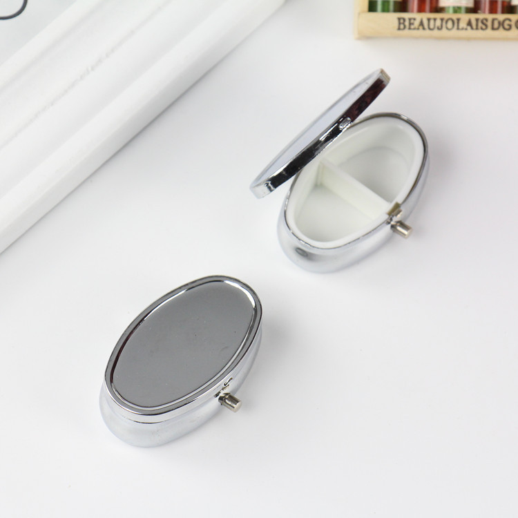 外贸金属药盒 椭圆形二格可拆药丸盒 便携迷你医药药盒