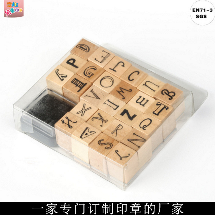 Sello de madera de los niños creativos de fábrica con inkpad carta personalizada traje de sello de madera al por mayor