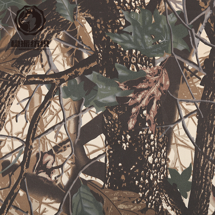 厂家直供户外战术裤子涤棉混纺大树厚纱卡迷彩布面料