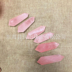 Natural pink quartz double-pointed crystal column, natural pink crystal raw stone sculpture, factory direct sale six-sided crystal column sculpture