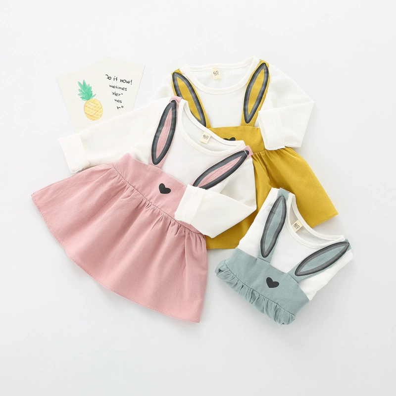 A181 Весна новое однотонное платье с кроличьими ушками для девочек с длинным рукавом платье принцессы детская искусственная юбка из двух частей