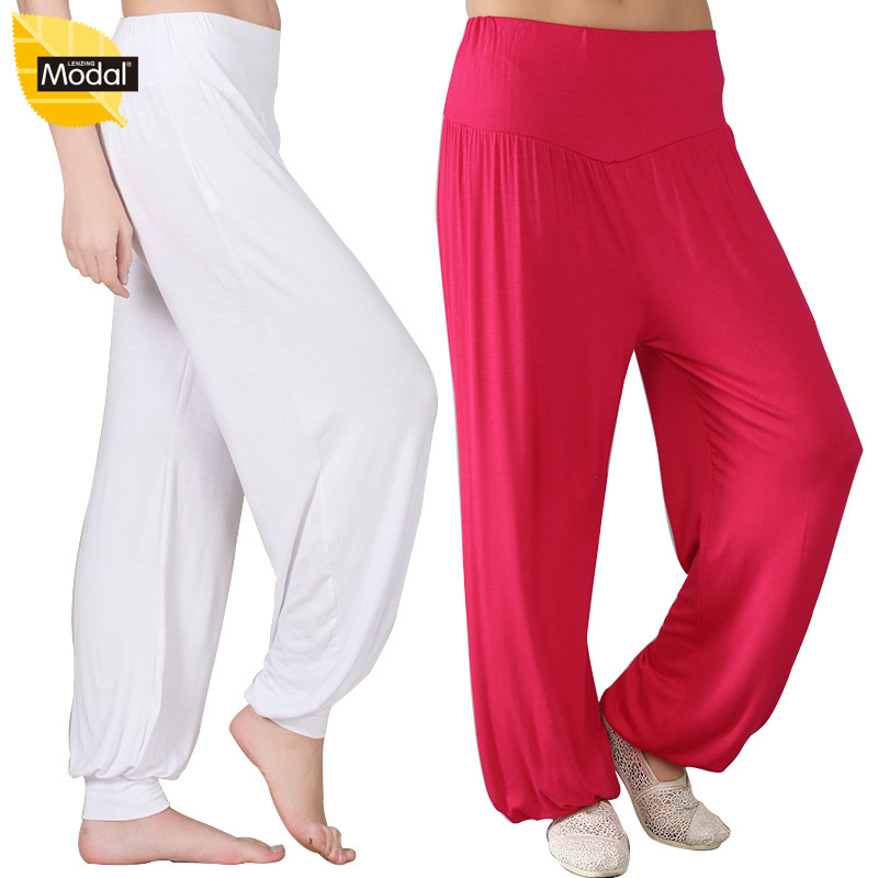 Women's Plus-sized Modal Thin Soft Practice Yoga Home Stretch Anti-mosquito Pants Lantern Shrink Pants