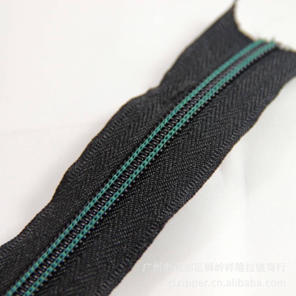 5#绿线黑齿尼龙码装拉链 5号广州尼龙拉链批发