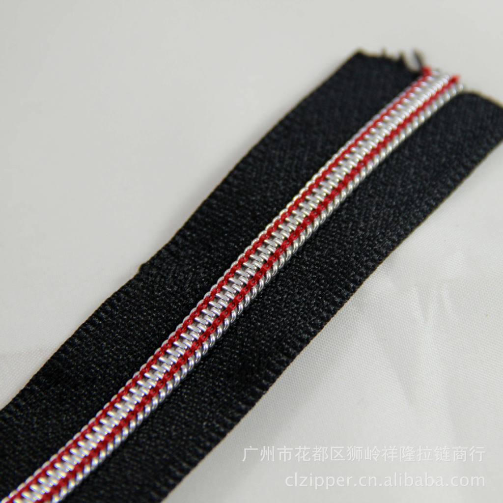 5#红线银齿尼龙码装拉链 5号尼龙服装拉链批发 多色供应