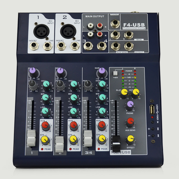Illusion Power Professional F4 Mixing Tape with USB Stage Performance Mixing Console, Karaoke Live 4-Channel Mixing Console