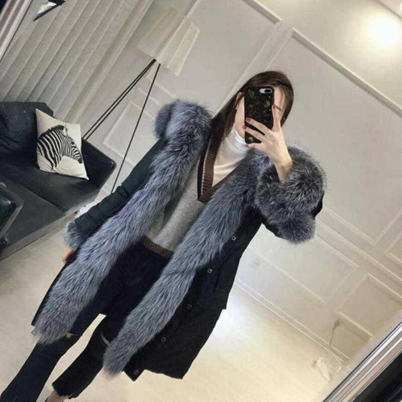 Новая модная роскошная куртка средней длины из натурального меха лисы с наполнителем из белого утиного пуха (90%), модель 157