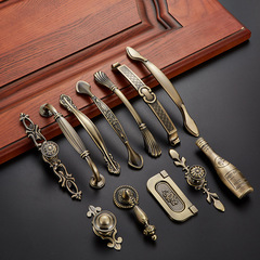 Antique handles, bronze European-style cabinet doors, drawers, zinc alloy simple wardrobe cabinet furniture, single-hole Qinggu pull handles
