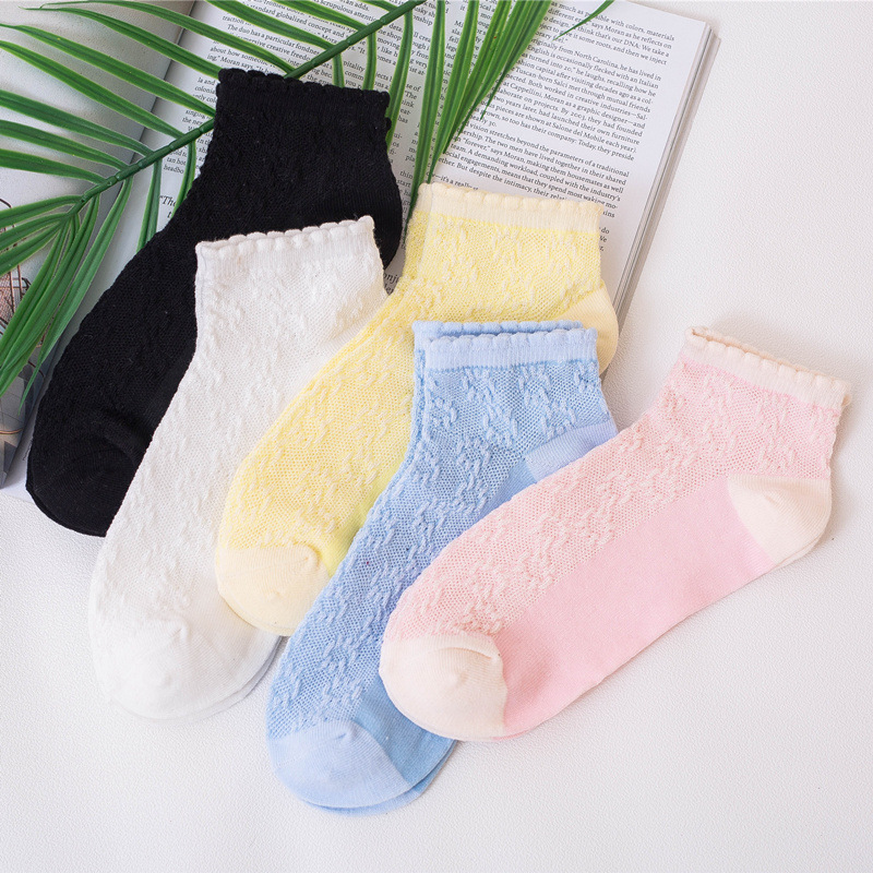 Primavera y verano nuevo barco de las mujeres calcetines color sólido malla burbuja boca algodón calcetines de las mujeres frescas llanura delgada calcetines para estudiantes