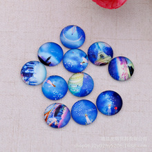 diy饰品配件时光宝石玻璃贴片蓝色女孩建筑系列图案发饰项链配件