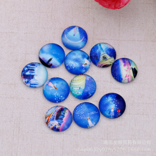 diy Jewelry Accessories Time Gem Glass Patch Blue Girl Architecture Series Pattern Hair Accessories Necklace Accessories