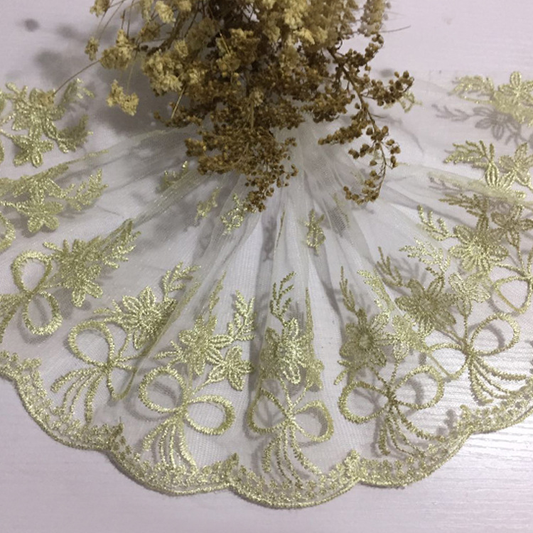 17cm金线蝴蝶结水溶刺绣网纱花边 沙发家纺布艺服装辅料17G