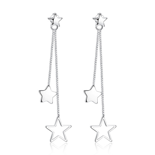 Korean version of exaggerated tassel fashionable earrings for women, white earrings jewelry, women's geometric five-pointed star back-hanging medium-length earrings