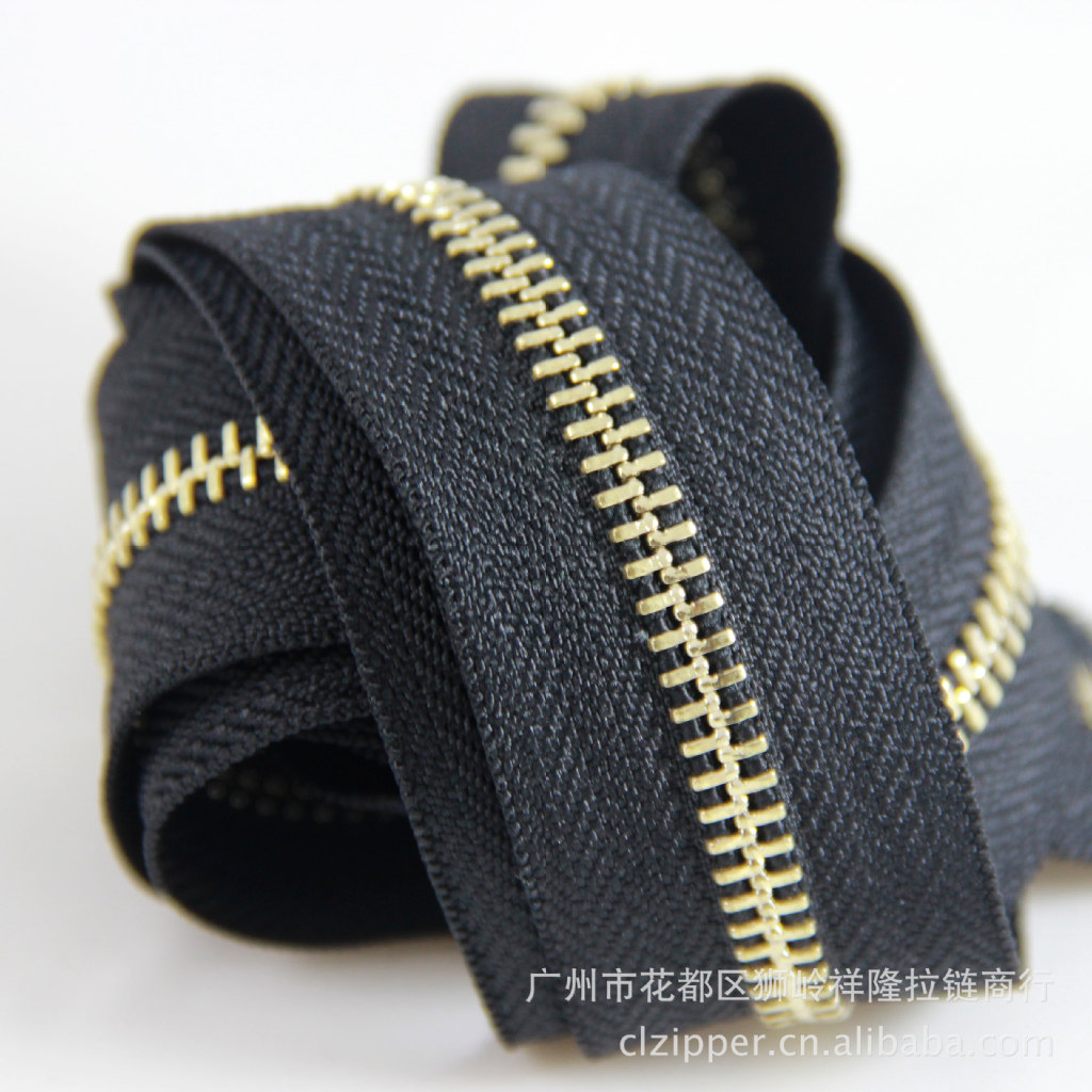3#浅金4cm加宽布带普通单拉金属码装拉链 广州拉链厂大量供应