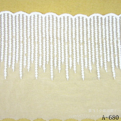 A-680网纱蕾丝全纯棉条纹圆点刺绣花边DIY服装辅料18厘米绣花加工