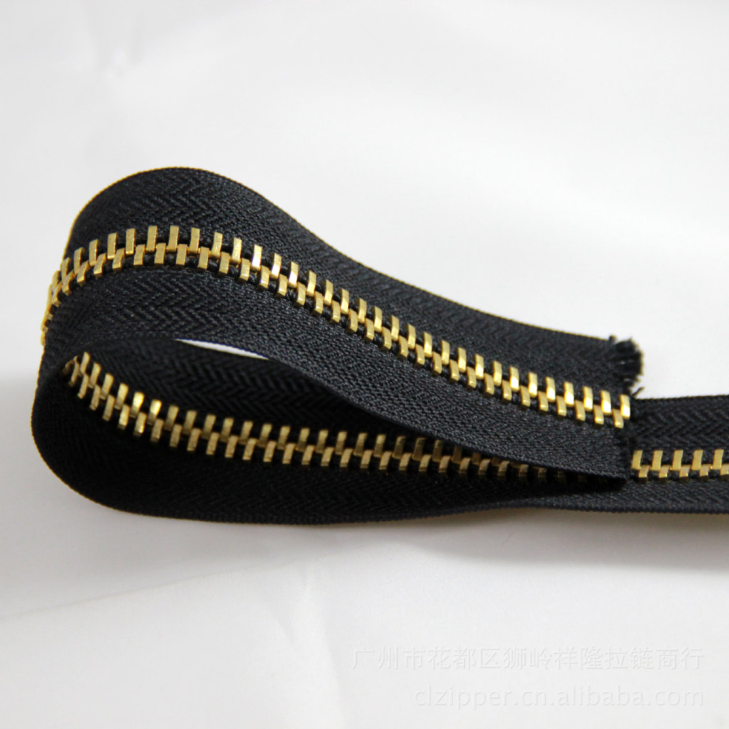 8#浅金磨光单拉码装拉链 8号金属铜拉链 广州批发