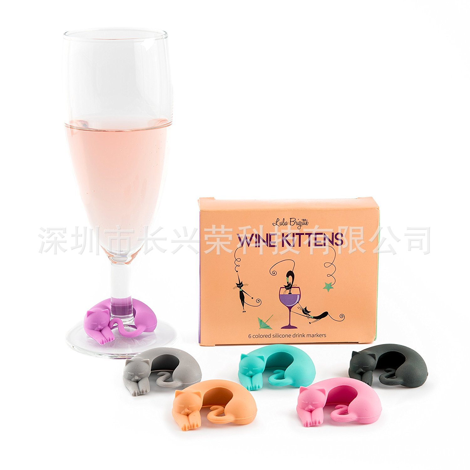 强力推荐热销欧美硅胶猫酒杯标记 创意硅胶懒猫酒杯识别器标签