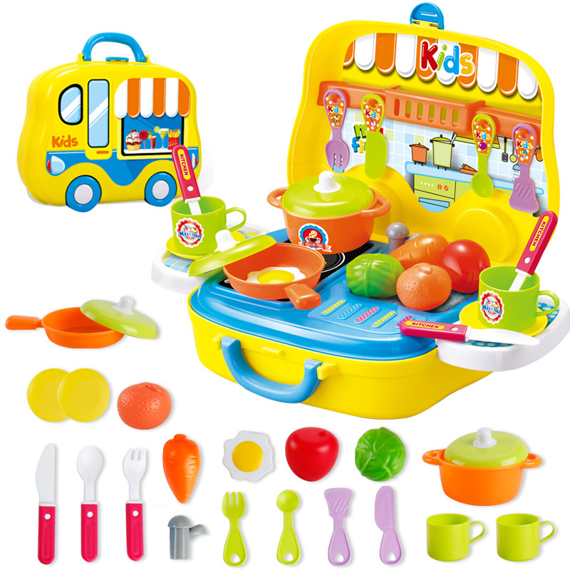 Puzzle infantil de simulación de cocina cubiertos de tocador herramientas de caja registradora médico conjunto de maletas Amazon
