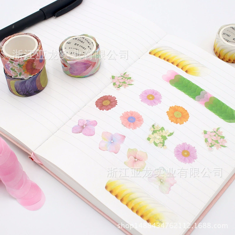 Бархатная лента Washi стикеры, рулоны, 48 шт в коробке, цветочные формы, assorted цвета
