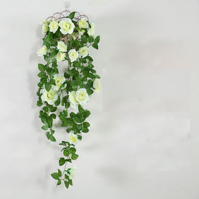 Artificial Rosa vid flor artificial ratán pared colgante pared decoración flor vid plástico cesta Planta artificial sala de estar
