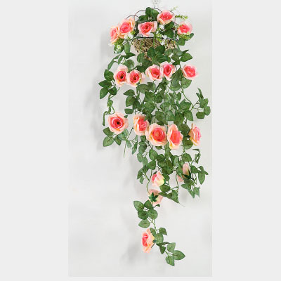 Artificial Rosa vid flor artificial ratán pared colgante pared decoración flor vid plástico cesta Planta artificial sala de estar