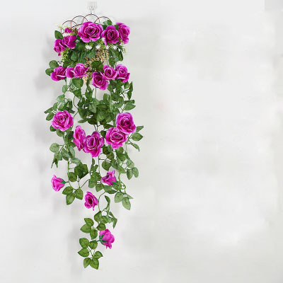 Artificial Rosa vid flor artificial ratán pared colgante pared decoración flor vid plástico cesta Planta artificial sala de estar