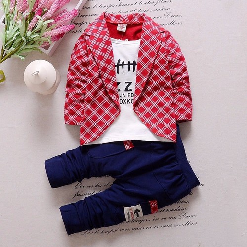 AliExpress version spring and autumn holiday three-piece casual children's suit 0-4 years old cartoon printed suit collar generation trend