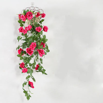 Artificial Rosa vid flor artificial ratán pared colgante pared decoración flor vid plástico cesta Planta artificial sala de estar