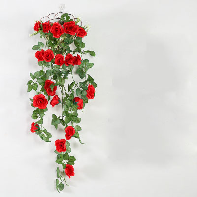 Artificial Rosa vid flor artificial ratán pared colgante pared decoración flor vid plástico cesta Planta artificial sala de estar