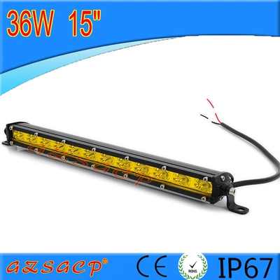 Car off-road vehicle LED front bumper middle net roof light modified yellow light fog light small single row ultra-thin 36W strip light (İşçi projektorları)