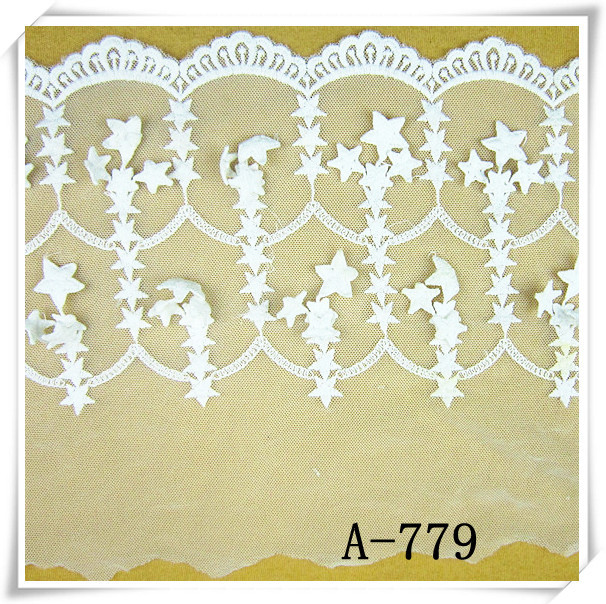 A-779供应立体五角星星流苏水溶网纱宽蕾丝刺绣花边服装辅料混批