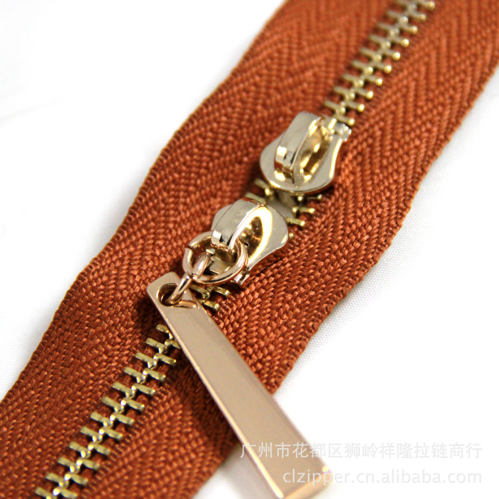 5#浅金双密尾条装金属拉链 5号工尾火车头拉链 拉链工厂批发