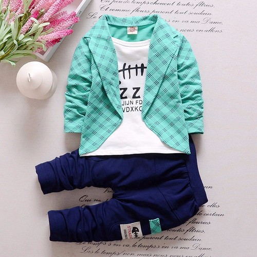 AliExpress version spring and autumn holiday three-piece casual children's suit 0-4 years old cartoon printed suit collar generation trend
