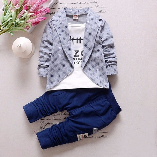 AliExpress version spring and autumn holiday three-piece casual children's suit 0-4 years old cartoon printed suit collar generation trend