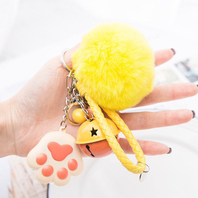 Beige+yellow rope+yellow hair ball+yellow orange bell