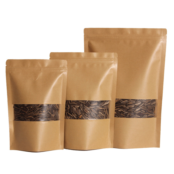 牛皮纸包装袋坚果干果茶叶自封袋纸质食品开窗自立袋密封